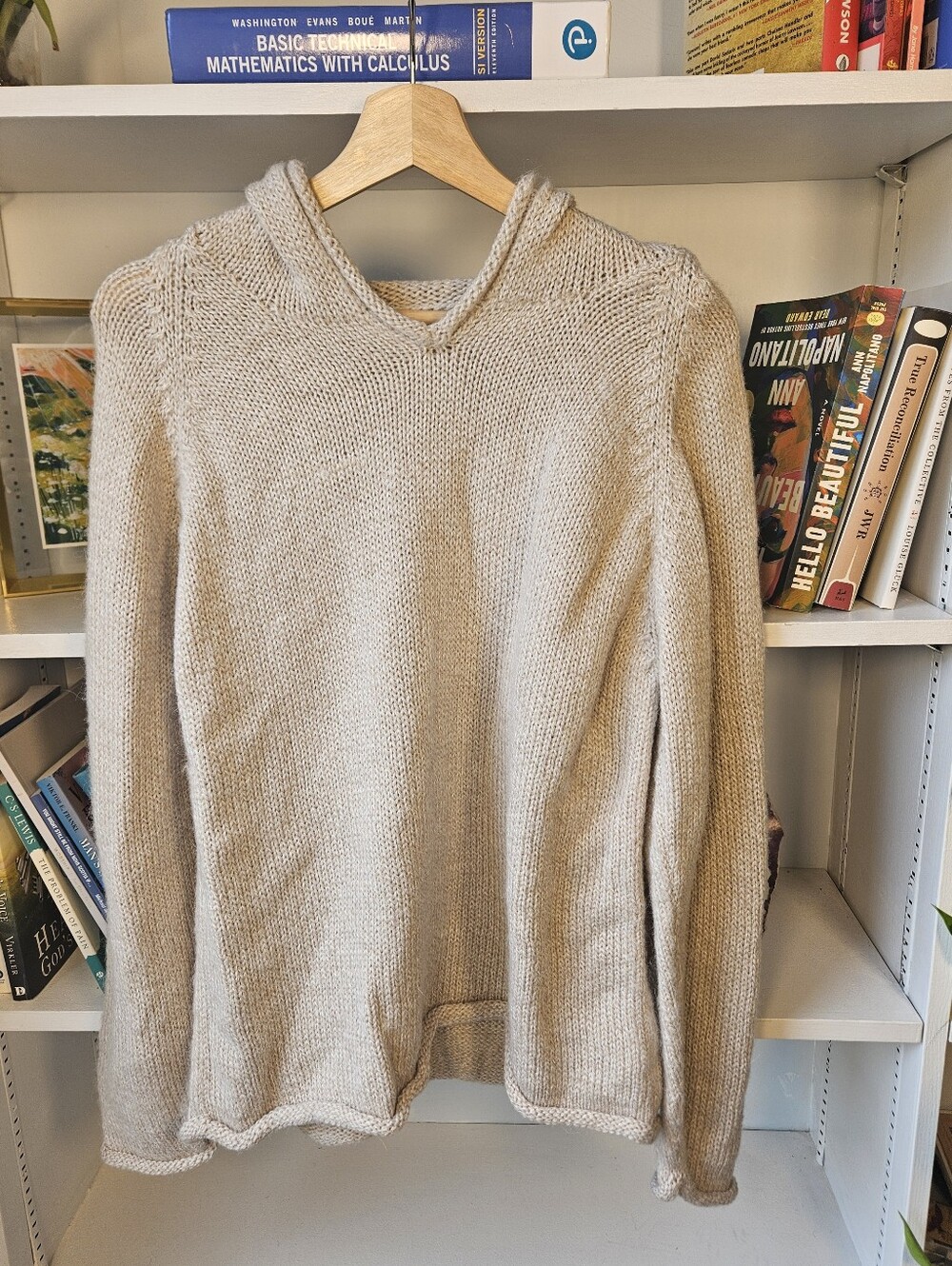 Women's Cream Alpaca Wool Blend Hoodie Sweater Size Medium Cozy Boho